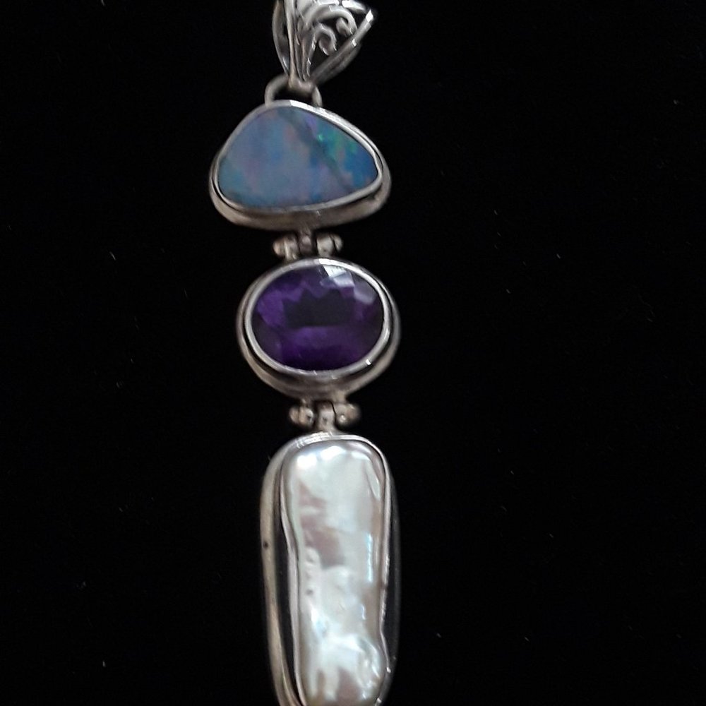 Opal Amethyst Pearl Pendant Set in SS